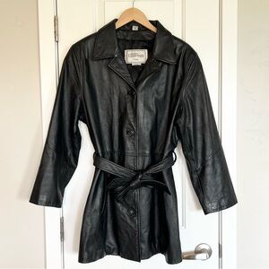 Vintage Women’s black leather jacket Genuine leather jacket Y2K style Size PL